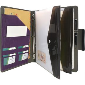 3-Ring Binder Padfolio with Whiteboard Clipboard and Expanded Document Bag, Padfolio Ring Binder Business Organizer Portfolio Case (Purple)