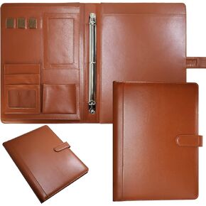 KUZARVO Portfolio Binder (3 Rings) Brown Leather Padfolio Portfolio with Letter Size Writing Pad 10 Files Sleeves Card Pen Holder A4 Portfolio Notebook Organizer for Interview Resume Conference in Saudi Arabia