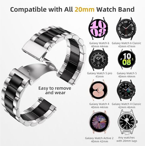 Lerobo Compatible with Samsung Galaxy Watch 7 6 5 4 Band 44mm 40mm/Galaxy Watch 6 4 Classic Band 43mm 47mm 46mm 42mm/Active 2 40mm 44mm, 20mm Stainless Steel Metal Replacement Men Women in Kuwait