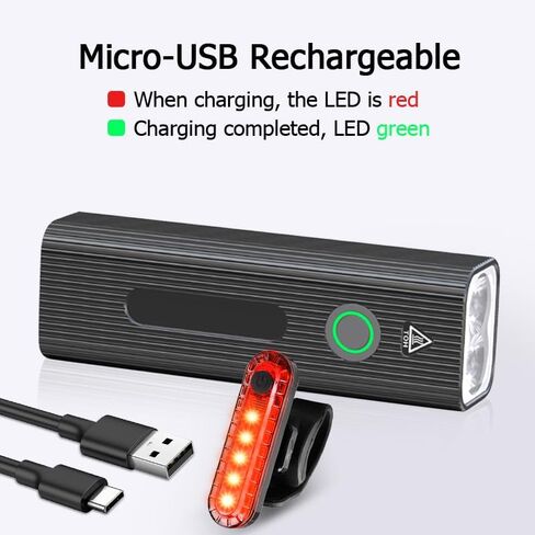مجموعة أضواء الدراجة القابلة لإعادة الشحن عبر USB للركوب الليلي الأمامي والخلفي للدراجة، مصباح يدوي للدراجة، مصباح أمامي قوي 5 أوضاع إضاءة مقاومة للماء، سهل التركيب للرجال والنساء والأطفال على الطرق والجبال وركوب الدراجات in Kuwait