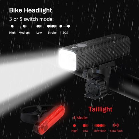 مجموعة أضواء الدراجة القابلة لإعادة الشحن عبر USB للركوب الليلي الأمامي والخلفي للدراجة، مصباح يدوي للدراجة، مصباح أمامي قوي 5 أوضاع إضاءة مقاومة للماء، سهل التركيب للرجال والنساء والأطفال على الطرق والجبال وركوب الدراجات in Kuwait