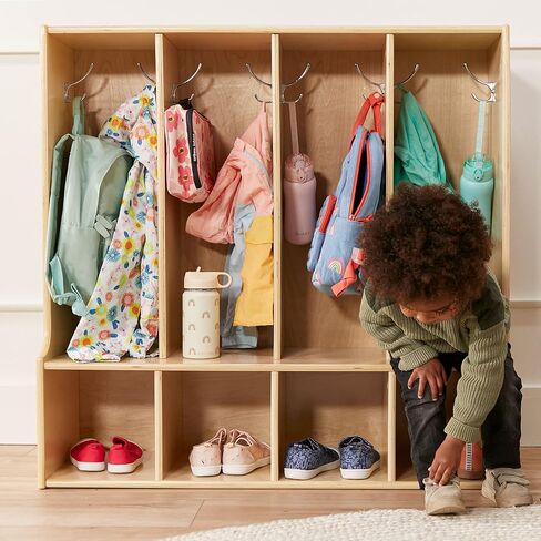 ECR4Kids خزانة ملابس مبسطة مكونة من 4 أقسام مع مقعد، مقاس طفل صغير، أثاث أطفال، طبيعي in Saudi Arabia