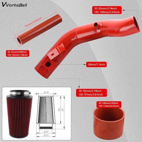 مجموعة أنابيب سحب الهواء البارد VVORHSBELL، مجموعة أنابيب سحب الهواء البارد مقاس 4 بوصات مع فلتر زيتي لسيارة Ford F250 F350 F450 Excursion 2003-2007 6.0L Powerstroke Diesel (أزرق) in Saudi Arabia