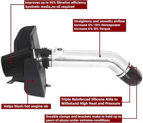 طقم مرشح مدخل الهواء البارد 4 بوصة ودرع الحرارة لـ 2009-2014 سيلفرادو 1500 جي إم سي سييرا 1500 يوكون كاديلاك إسكاليد ESV EXT (فضي وأسود) in Kuwait