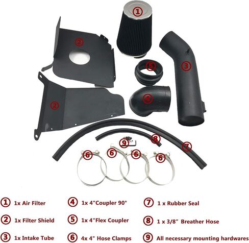 4 Inch Cold Air Intake Filter Kit & Heat Shield for 2009-2014 Silverado 1500 GMC Sierra 1500 Yukon Cadillac Escalade ESV EXT (Silver & Black) in Kuwait