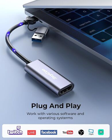 بطاقة التقاط HDMI RayCue 4K HDMI، بطاقة التقاط فيديو HDMI إلى USB/Type-C 1080P HD مسجل فيديو، التقاط فيديو الألعاب للبث المباشر، الألعاب، على التبديل، PS4، PS5، Xbox، OBS، العمل مع جهاز الكمبيوتر/Windows/Mac OS in Kuwait