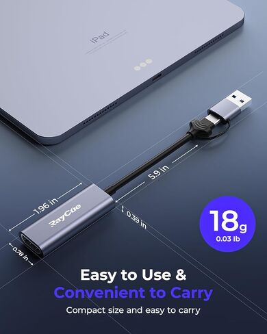 بطاقة التقاط HDMI RayCue 4K HDMI، بطاقة التقاط فيديو HDMI إلى USB/Type-C 1080P HD مسجل فيديو، التقاط فيديو الألعاب للبث المباشر، الألعاب، على التبديل، PS4، PS5، Xbox، OBS، العمل مع جهاز الكمبيوتر/Windows/Mac OS in Kuwait