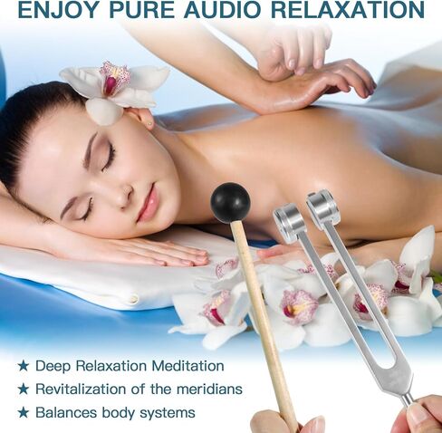 شوكة ضبط للشفاء (128 هرتز، 136.1 هرتز، 256 هرتز، 384 هرتز)، شوكة ضبط مع مطرقة عاكسة، مجموعة مكونة من 4 قطع للشاكرات/العلاج الصوتي/الشفاء/الطب، هدية جيدة للنساء، مبتدئات التأمل in Kuwait