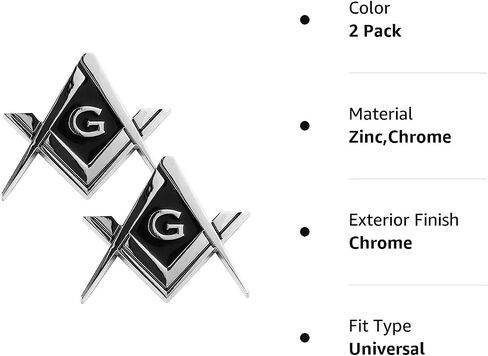 2.75" Chrome Plated Masonic Car Emblem Mason Square and Compasses Auto Truck Motorcycle Decal Gift Accessories (10 Piece) in Saudi Arabia