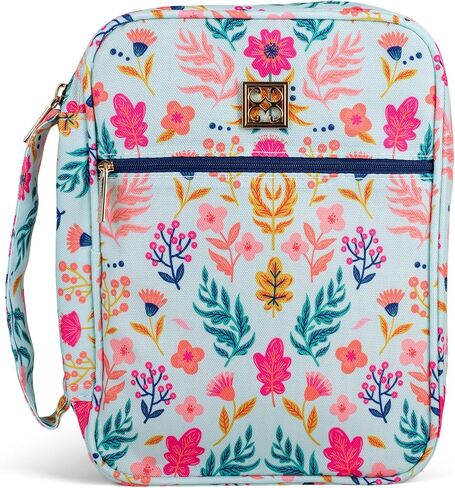 Mary Square 22334 Augusta Pink Floral Pattern 8 x 10.5 Inch Polyester Zippered Bible Cover Case with Handle in Saudi Arabia