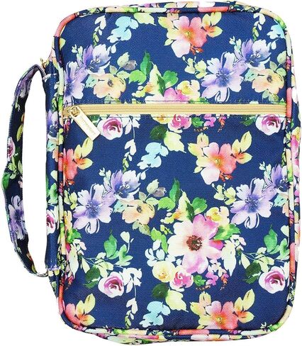 Mary Square 22334 Augusta Pink Floral Pattern 8 x 10.5 Inch Polyester Zippered Bible Cover Case with Handle in Saudi Arabia