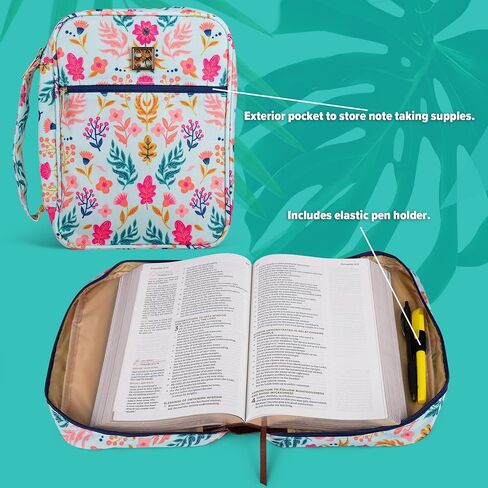 Mary Square 22334 Augusta Pink Floral Pattern 8 x 10.5 Inch Polyester Zippered Bible Cover Case with Handle in Saudi Arabia