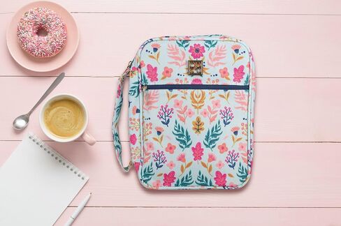 Mary Square 22334 Augusta Pink Floral Pattern 8 x 10.5 Inch Polyester Zippered Bible Cover Case with Handle in Saudi Arabia