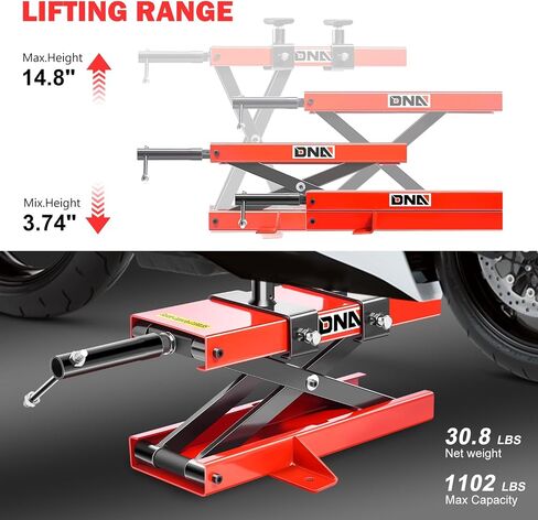 ‎حامل رافعة مقص للدراجة النارية من DNA MOTORING مع سرج ودبابيس - 1100 رطل (500 كجم) نطاق رفع 3.7-14.8 بوصة، TOOLS-00289 in Kuwait