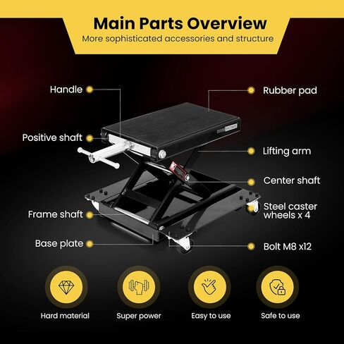 VIVOHOME 1100 Lbs Steel Wide Deck Motorcycle Lift ATV Scissor Lift Jack with Dolly and Hand Crank Bikes Garage Repair Hoist Stand Black in Saudi Arabia
