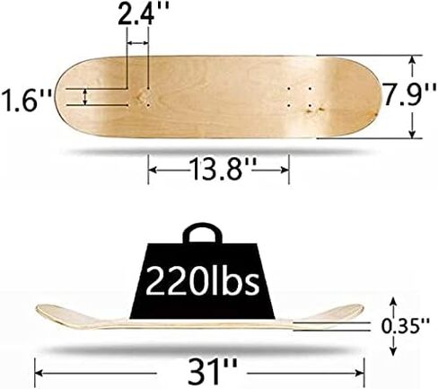 BESIY Blank Skateboard Deck 8.0 Inch, Maple Board for Skating (31) in Kuwait