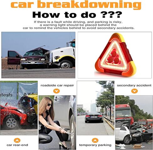 ENSHUI Safety Triangle Multifunctional Emergency Triangles Lights, LED Solar Rechargeable Car Warning Triangles, Road Triangles, Reflective Triangles, Truck Triangles for Vehicle Breakdowns in Saudi Arabia