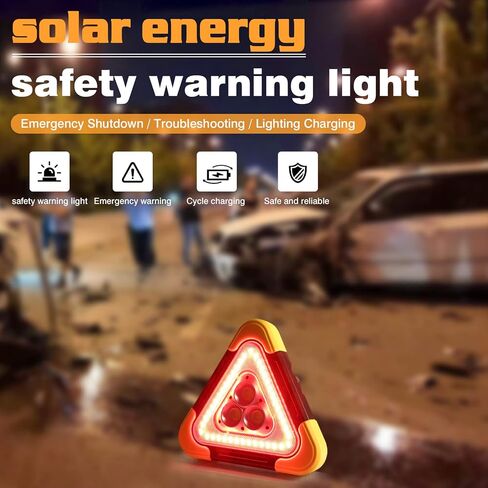 ENSHUI Safety Triangle Multifunctional Emergency Triangles Lights, LED Solar Rechargeable Car Warning Triangles, Road Triangles, Reflective Triangles, Truck Triangles for Vehicle Breakdowns in Saudi Arabia