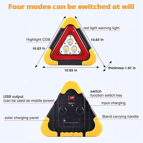 ENSHUI Safety Triangle Multifunctional Emergency Triangles Lights, LED Solar Rechargeable Car Warning Triangles, Road Triangles, Reflective Triangles, Truck Triangles for Vehicle Breakdowns in Saudi Arabia