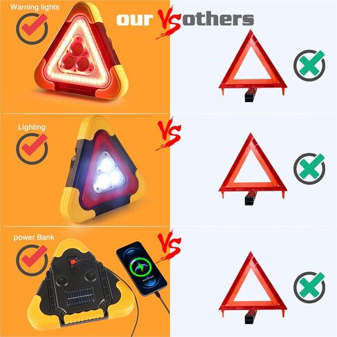ENSHUI Safety Triangle Multifunctional Emergency Triangles Lights, LED Solar Rechargeable Car Warning Triangles, Road Triangles, Reflective Triangles, Truck Triangles for Vehicle Breakdowns in Saudi Arabia