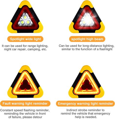 ENSHUI Safety Triangle Multifunctional Emergency Triangles Lights, LED Solar Rechargeable Car Warning Triangles, Road Triangles, Reflective Triangles, Truck Triangles for Vehicle Breakdowns in Saudi Arabia