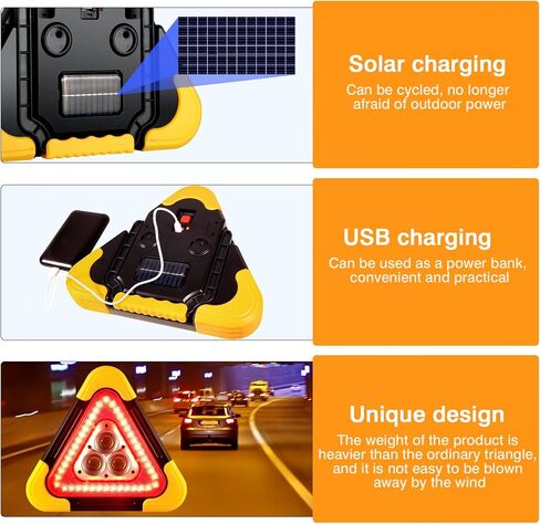 ENSHUI Safety Triangle Multifunctional Emergency Triangles Lights, LED Solar Rechargeable Car Warning Triangles, Road Triangles, Reflective Triangles, Truck Triangles for Vehicle Breakdowns in Saudi Arabia
