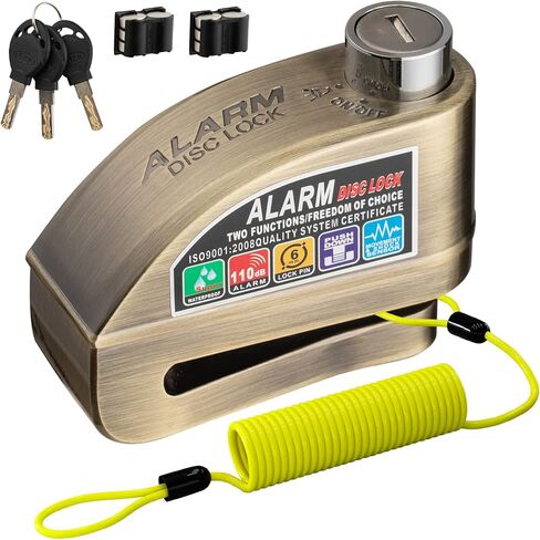 قفل فرامل قرص الدراجة النارية من Favoto، وظيفة إنذار تشغيل/إيقاف ذكية، 3 مفاتيح و12 بطارية (3 سنوات متاحة)، إنذار ضد السرقة مقاوم للماء 120 ديسيبل، دبوس قفل 7 مم - للدراجات النارية والدراجات البخارية والدراجات الإلكترونية in Kuwait