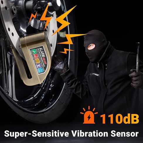 قفل فرامل قرص الدراجة النارية من Favoto، وظيفة إنذار تشغيل/إيقاف ذكية، 3 مفاتيح و12 بطارية (3 سنوات متاحة)، إنذار ضد السرقة مقاوم للماء 120 ديسيبل، دبوس قفل 7 مم - للدراجات النارية والدراجات البخارية والدراجات الإلكترونية in Kuwait