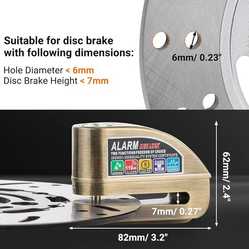 قفل فرامل قرص الدراجة النارية من Favoto، وظيفة إنذار تشغيل/إيقاف ذكية، 3 مفاتيح و12 بطارية (3 سنوات متاحة)، إنذار ضد السرقة مقاوم للماء 120 ديسيبل، دبوس قفل 7 مم - للدراجات النارية والدراجات البخارية والدراجات الإلكترونية in Kuwait