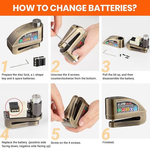قفل فرامل قرص الدراجة النارية من Favoto، وظيفة إنذار تشغيل/إيقاف ذكية، 3 مفاتيح و12 بطارية (3 سنوات متاحة)، إنذار ضد السرقة مقاوم للماء 120 ديسيبل، دبوس قفل 7 مم - للدراجات النارية والدراجات البخارية والدراجات الإلكترونية in Kuwait