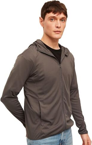 OHYOGA Men's UPF 50+ Sun Protection Hooded Jacket Long Sleeve Shirt Hiking Running Fishing Shirts Full Zip SMC3M071 in Kuwait