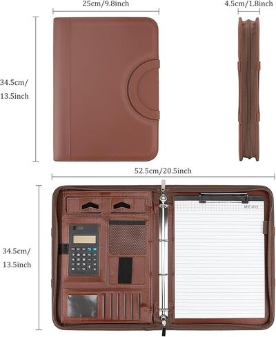 Portfolio Binder Padfolio Folder Organizer Leather Business Card Organizer Clipboard with Calculator- Zippered Portfolio with Handle for Men & Women (Black) in Kuwait