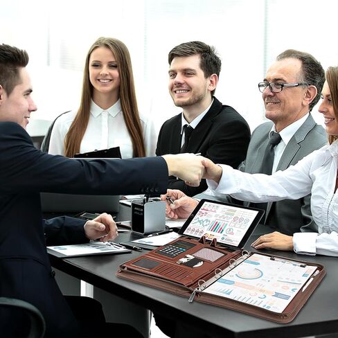 Portfolio Binder Padfolio Folder Organizer Leather Business Card Organizer Clipboard with Calculator- Zippered Portfolio with Handle for Men & Women (Black) in Kuwait