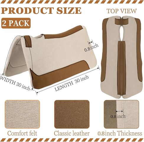 2 Packs 30 x 30'' Western Saddle Pads Horse Felt Contour Pad Western Contoured Saddle Pad Tan Saddle Pad 0.8" Thickness Suitable for All Kinds of Riding in Saudi Arabia