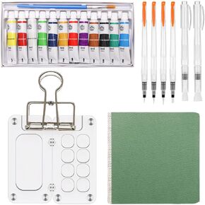 Paint Palette Travel Kit, Boyistar 22 Pcs Mini Travel Watercolor Set, 2.36’’ Acrylic Grid Paint Box for Painters Artists Students, with 12 Color Paints