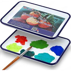 SABLUE 2 Pcs White Enamel Butcher Tray Palettes 7.5" x 11" Triple Coated Tray Painting Mixing Color Theory Classic Rectangular Metal Serving Tray Art Supplies Food Storage Home Organization S0051