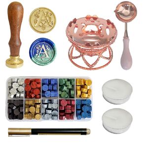 Alphabet Wax Seal Stamp Kit, Sealing Wax Warmer with 10 Colors 200pcs Beads, Spoon and Metallic Pen, for Gift and Decoration (Letter B)