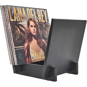 Honygebia Solid Wood Record Holder - Black Oak Wooden Vinyl Record Stand, V-Shaped Album Rack for Display and Storage, Ideal for Storing Collection of 40 Premium LPs