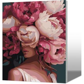 MAXBYE Paint by Numbers Adult Kits with Frame, DIY Acrylic Paint by Number Kit Crafts for Adults, Women with Flowers Head Framed Painting Kit Arts and Crafts for Home Wall Decor 12x16inch