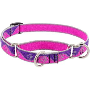 Lupine Reflective Small Martingale Dog Collar 3/4" Wide Pink Paws Adjusts from 10" to 14"