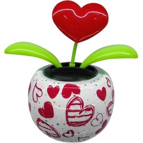 Red Solar Powered Dancing Figurines Toy - Solar Dance Flower, Shaking Head Ornament Car Dashboard Decoration Gift for Fun and Relaxation,Heart Swing Dancing Flower in Pots, Learning and Education