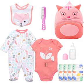 10 Pieces Reborn Baby Doll Clothes Red Fox Accessories Set for 17-22 inch Baby Doll Clothing with Backpack Gift Set