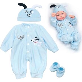 Reborn Baby Doll Clothes Blue Puppy 3 Pcs Set for 17-20 Inch Baby Doll Clothes Outfits Accessories Newborn Boy&Girl