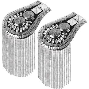 AUEAR, 1 Pair Rivet Shoulder Epaulettes Badge Tassel Chain Metal Fringe Shoulder Pads Epaulets Blazer Jackets Decoration for Men Women (Silver)