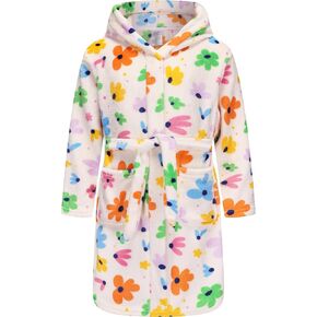Girls Fleece Hooded Robes, Warm Printed Bath Robe for Kids Soft Fuzzy Bathrobe for Gifts