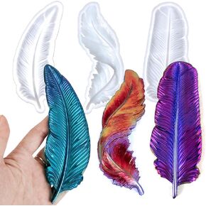 Wehous 3PCS Feather Resin Mold 3D Feather Shape Silicone Mold for Epoxy Resin Casting Concrete Wall Hanging Keychain Jewelry Pendant Decor Mold DIY Art Craft Halloween Christmas Home Decor Mold