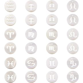 FASHEWELRY 104Pcs Natural Freshwater Shell Alphabet Letter A-Z Charms 11.5x2mm Flat Round Mother of Pearl Shell Pendants Top Drilled Coin Disk Dangle Charms for Initial Jewelry Making DIY Crafts
