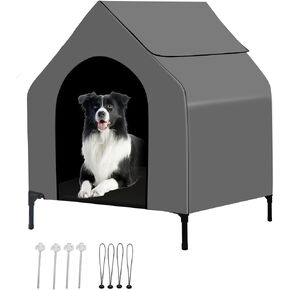 36" Dog House Outdoor for Medium/Large Breeds - Outside Waterproof & Sunproof Dog House, Elevated Dog Bed with Dog Shade Shelter Canopy