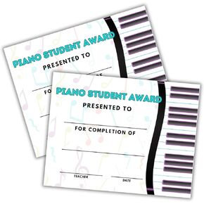 Piano Student Certificate of Achievement Award | 50 pk 8.5x11" Recital Completion for Student Music Lessons Bulk Merit Blank Paper Orchestra Recognition Instrument