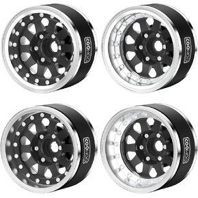 COOWOO RC Wheels Upgrade Parts, 1.9 in Beadlock Wheels Adjustable Offset for 1/10 TRX6 TRX4 or SCX10 RC Trucks, Made of Aluminum Alloy, Teardrop-Shaped, Set of 4, Red